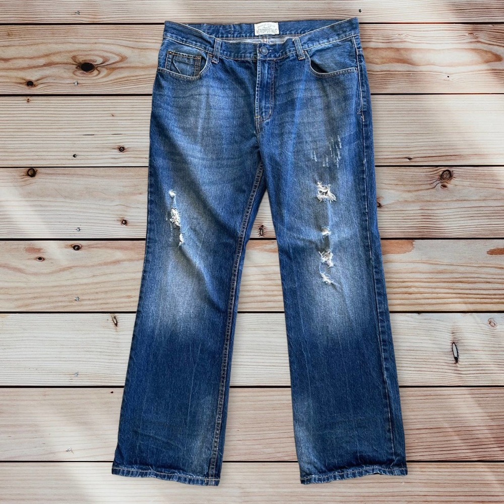 Aeropostale Driggs slim Bootcut Denim Distressed Jeans 37x31 (measured)
